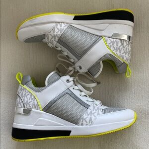 Michael Kors White, Gray & Neon Yellow Athletic Sneakers